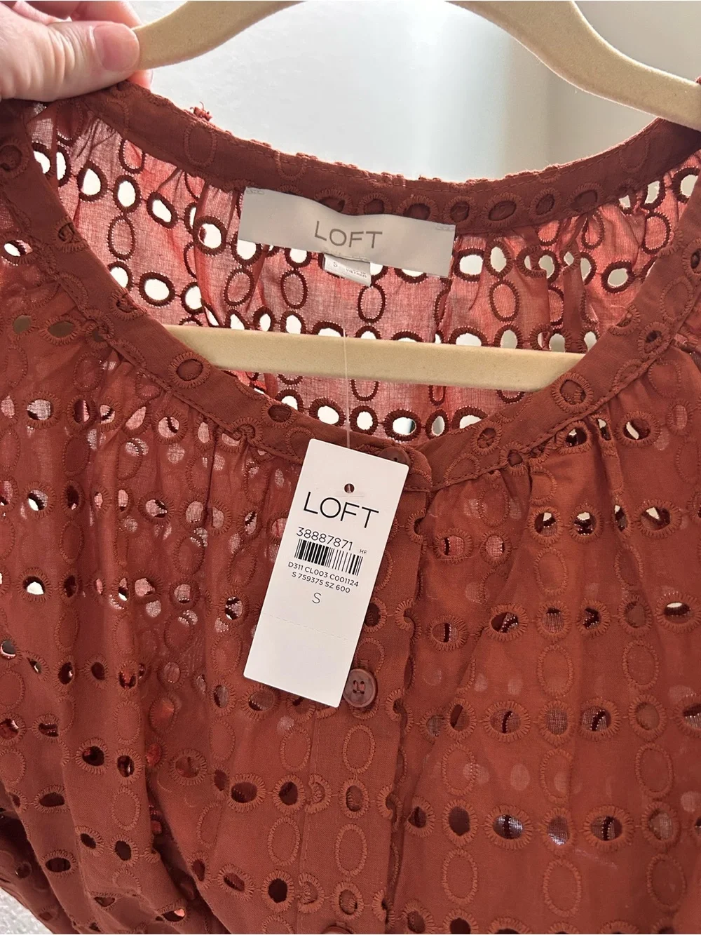 LOFT Rust Eyelet Button-Front Top